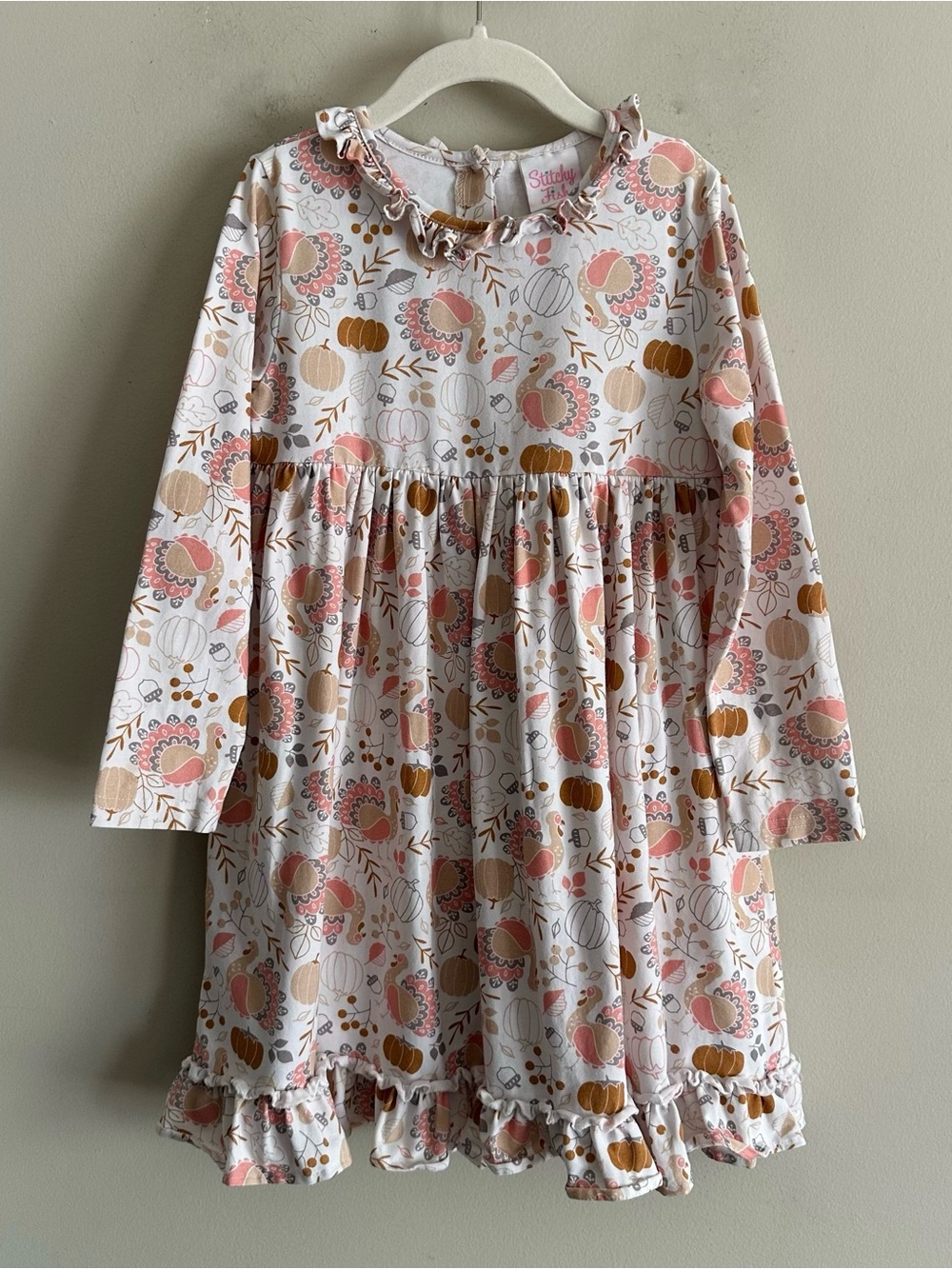 Stitchy Fish Thanksgiving Be Thankful Dress Ruffle Hem Fall Pumpkin Turkey 7